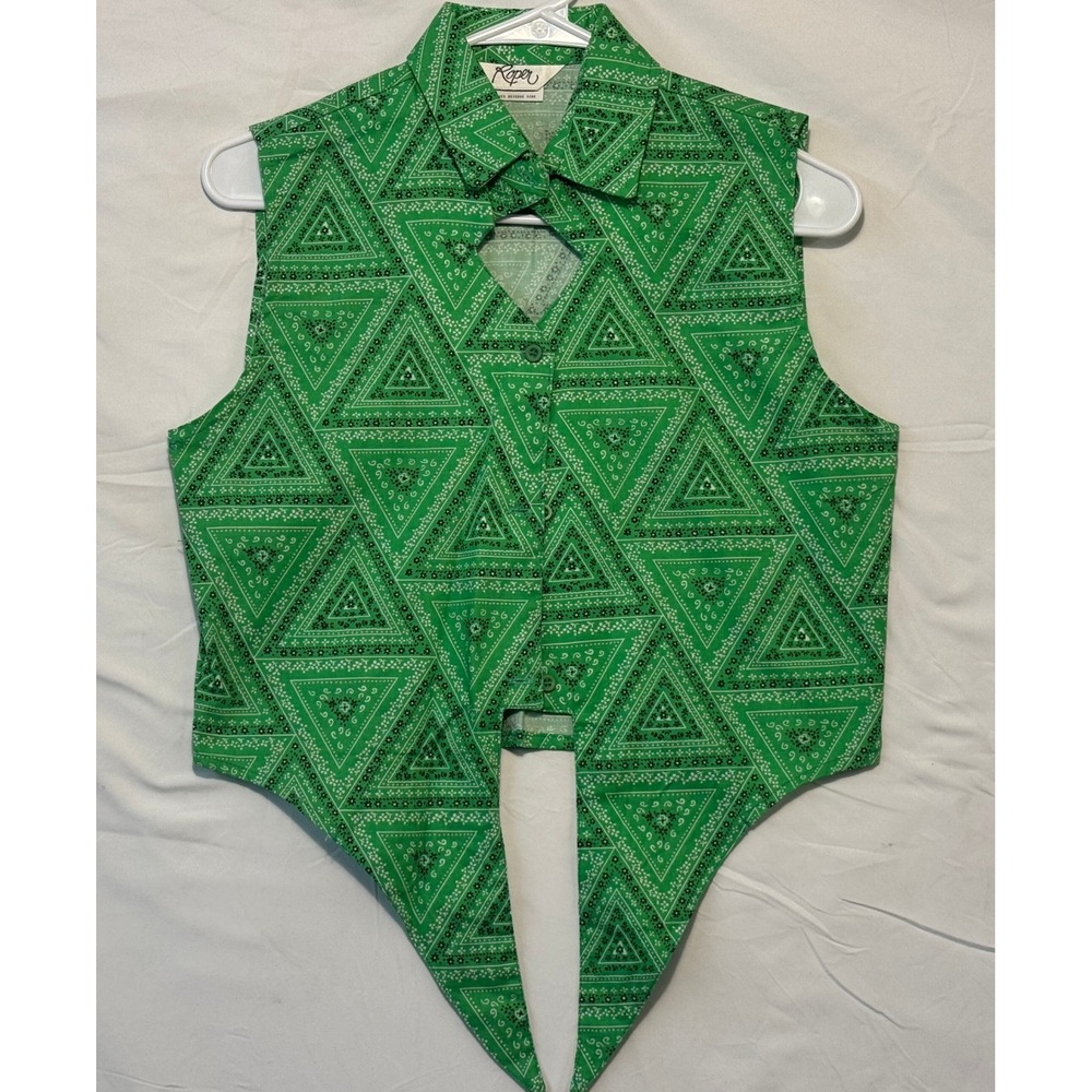 Roper Green Bandana Print Tie Front Sleeveless Western Top Small 52-212-247